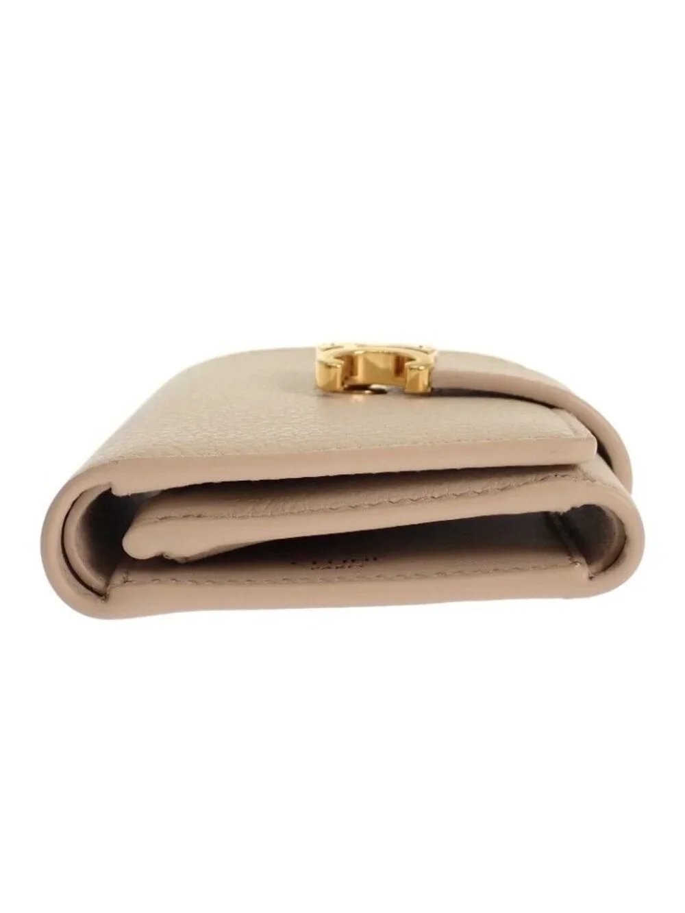 Celine Fine Strap Wallet Trifold Calfskin Beige Cream Triomphe Gold Included